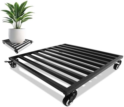 Plant Caddy with Wheels 20'' Metal Rolling Plants Stand Plant Dolly with Lockable Casters Aluminium Heavy Duty Pot Mover Rollers Indoor Outdoor Planter Trolley Holds up 400 Lbs Planter Black by Fsehyue