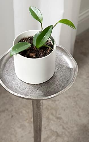 Kate and Laurel Alessia Modern Decorative Metal Drink Table; 8 x 8 x 22; Silver; Stunning Cast Aluminum Pedestal Plant Stand with Rough Texture and Deckled Edge - Image 4