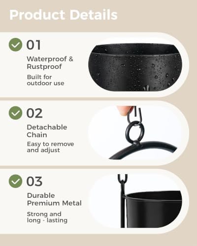 Bamworld Black Hanging Planters for Indoor Outdoor Plants Metal Hanging Pot - Image 5