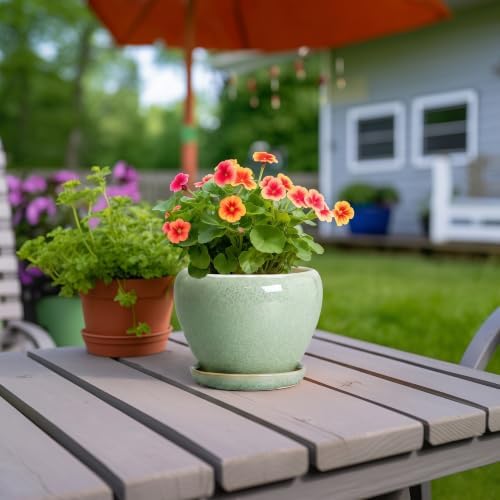 Ceramic Plant Pots 6 Inch, Ceramic Planter with Drainage, Green - Image 4