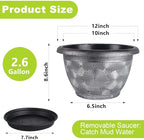 12-Inch -Plastic-Pots -For-Plant With Saucer, 4 Pack Outdoor Planters With Drainage Holes, Decorative Flower Pots For Indoor Plants, Modern 3D Swirl Silver Large Plant Pots With With Removable Tray - Image 2