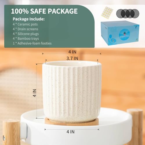 4 Inch Ceramic Plant Pots, Beige, Set of 4 - Image 3