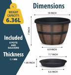 10-Inch Whiskey Barrel Planters Outdoor Pack of 6, Plastic Decoration Plant Pots for Indoor & Outdoor Use with Drainage & Saucer, Rustic Garden Planters for Flowers, Small Plants & Herbs - Image 2
