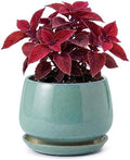 7.5 Inch Ceramic Planter with Saucer,Modern Garden Pots with Drainage Hole Mesh Net, for Indoor Outdoor Use (Blue-Green) by Unknown
