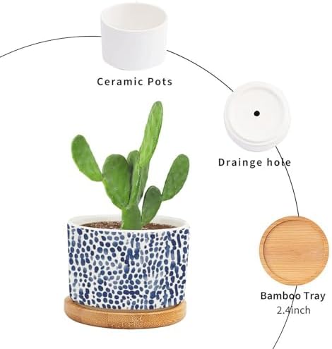Navy Leopard Print Ceramic Planters African Animal White Blue Plant Live Indoor with Pot with Drainage Holes and Saucers Pot for Pots Outdoor Indoor Plants - Image 3