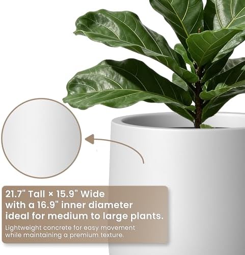 Kante Large Round Bullet White Concrete Planter 21.7" Tall, Outdoor - Image 4