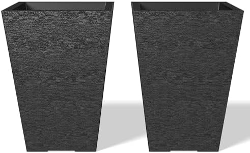 Kante Set of 2 Black Plastic Square Planters 14" Tall Home & Outdoor by Unknown