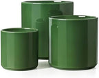 LE TAUCI 10+8+6 Inch Ceramic Pots for Plants, Indoor Planters with Drainage Hole and Plug, Modern Cylinder Flower Pots Set of 3 for Living Room and Kitchen, Glossy, Bamboo Green by LETAUCI
