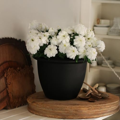 The HC Companies Sevilla Flower Planters - Durable Outdoor & Indoor Planter - Round Lightweight Self Watering Plant Pots for Herbs & More (14" Black, Pack of 1) - Image 2
