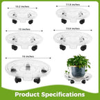 4 Packs 10.2 inches Small Clear Plant Caddy Plant Saucers on Wheels Rolling Plant Stands Heavy-duty Plant Dolly Plastic Planter Roller Base Pot Movers Outdoor Plant Tray Coaster - Image 3