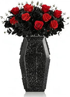 Coffin Vase for Flowers Gothic Home Decor Large Vase Makeup Brush Holder Planters for Indoor Plants Goth Room Decor Gothic Gifts (Black Stone,Large) by EHUOYAN