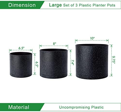 D'vine Dev 3-Pack Plastic Pots, 6.5/8/10 in, Speckled Black, 74-V-F-4 - Image 2
