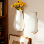 White Ceramic Wall Planters, Set of 2, 10.6 Inch, Flared Design - Image 2