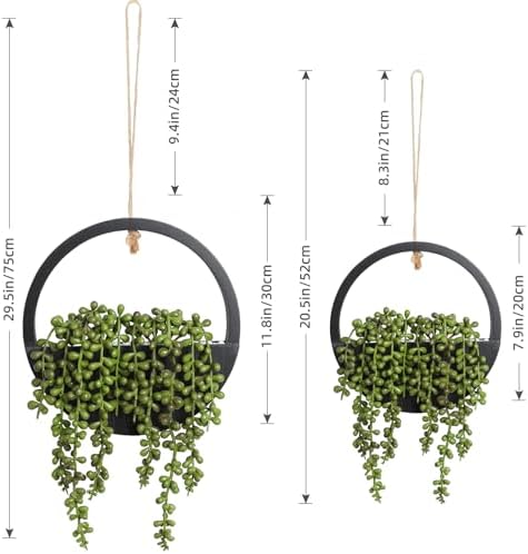 Floweroyal 2pcs Artificial Succulents Hanging Plants 20.1'' Fake String of Pearls in Pot with 9.4'' Lanyard for Indoor Outdoor Wall Decor (Black) - Image 2