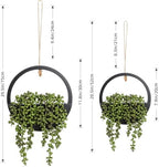Floweroyal 2pcs Artificial Succulents Hanging Plants 20.1'' Fake String of Pearls in Pot with 9.4'' Lanyard for Indoor Outdoor Wall Decor (Black) - Image 2