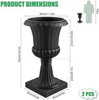 19.7" Tall Urn Planter, 2/4 Pack Large Plastic Outdoor Planters, Classic Round Flower Pot in Pure White for Front Porch, Patio, Garden, Entryway, Walkway, Indoor Outdoor Decoration (Black, 2) - Image 2