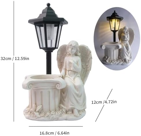 Solar Angel Garden Outdoor Statues with Solar Lights and Flowerpot Decor Angel Figurines Sculptures Resin Outdoor Statues for Patio Yard Lawn Balcony Mom Grandma Gifts - Image 5