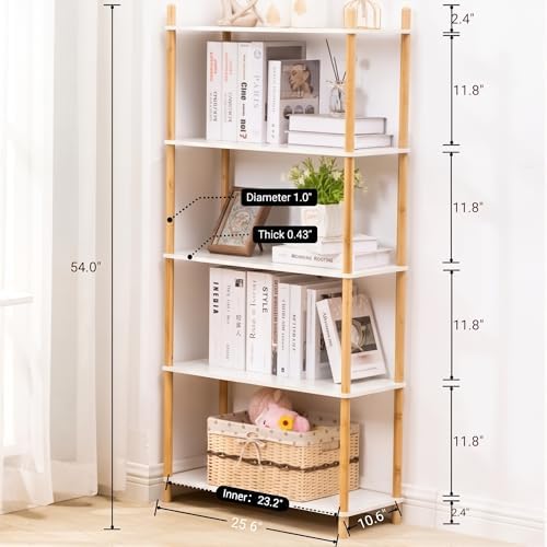 5‑Tier Expandable Freestanding Bamboo Bookshelf, Wooden Bookcase - Image 2