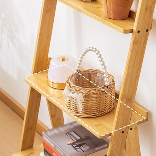 Book Shelf Bamboo Bookshelf 3-Tier Ladder Shelf, 38.19”Freestanding Open Bookcase Book Bathroom Storage Unit Plant Stand(Brown) - Image 3