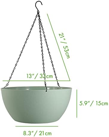 WSMKSZ 13 inch Large Hanging Planters Plant Pots for Outdoor Indoor Plants with Drainage Holes and Chain, 2 Pack Round Hanging Flower Pots for Garden Home Porch Decor, Green - Image 2