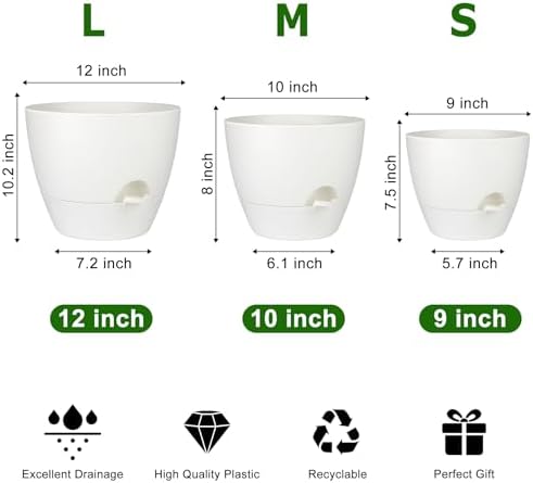 QRRICA 12/10/9 Inch Self Watering Pots for Indoor/Outdoor Plants - Image 3