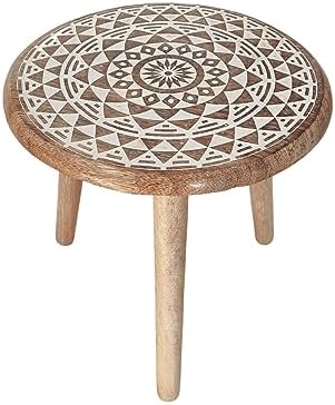 VANIYA CRAFTS® Wooden Engraved Fold-able Round End Table/Side Table/Plant Stand/Stool for Living Room Bedroom Restaurant Kids Play Furniture Table Round Shape (Natural White 5) - Image 3