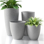ZMTECH 4 Pack Plastic Planters 21/18/12/10in, Indoor Outdoor Round Planter for Porch, Large Plant Pot with Drainage Hole for Home Garden Front Door, Modern Decorative Pots for Plants (Light Gray) by HighQualityGardeningTools