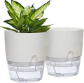 Self Watering Planter for Indoor Plants, 2 Pack 9.3 Inch Flower Pot Modern Decorative Plastic Planter with Extra Large Water Storage for All House Plants, Flowers, Herbs(White) by ETGLCOZY