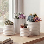 JONATHAN Y Silas Modern Minimalist Handmade Concrete Fluted Sculptural Cylinder Planter Set with Drainage Holes, Matte White (Set of 4) (PLN1000B-4SET) - Image 2