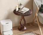 Side Tables Round – Small Drink Table for Small Spaces, Modern Accent Nightstand with Hand-Carved Top & Solid Wood Tables for Living Room, Bedroom, Office – Burnt Finish_18x22 Pride Styles - Image 2