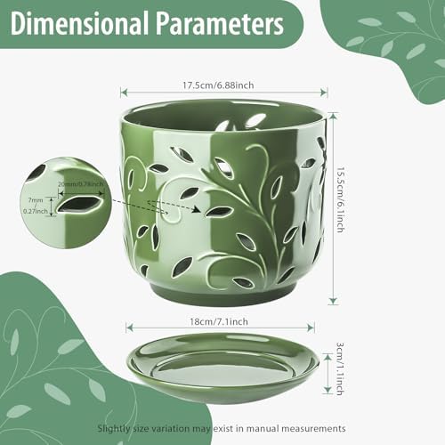 EFISPSS Orchid Pots with Holes, 7 Inch Orchid Pots with Drainage Holes and Tray, Indoor or Outdoor Large Pot for Orchid Care,Durable for Repotting or New Plants - Green - Image 3