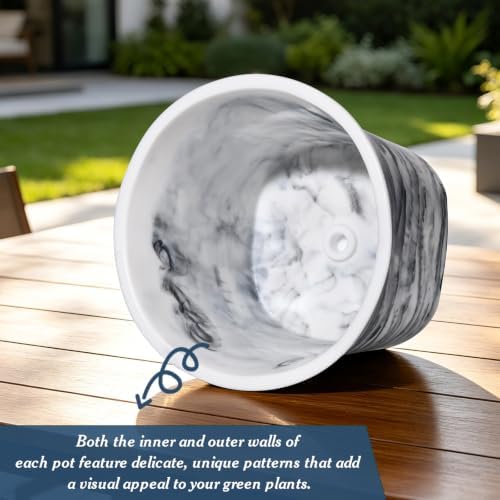 8Inch Marble Resin Plant Pot with Drainage Hole square Decor Flower Planter - Image 4