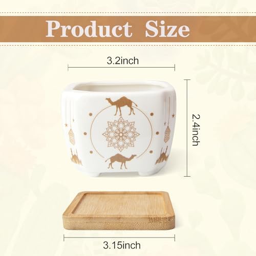 Succulent Pots with Drainage, 3.2" Small Plant Pots with Bamboo Trays, Ceramic Pots for Indoor Plants, Cactus Pots, Mini Succulent Planters for Home Garden Decor, Set of 6 - Image 3