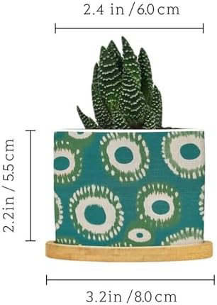 Green and Bukhara Ikat Ceramic Planters Peacock Strip Print Pots for Plants with Drainage Holes and Saucers Pot for Succulents Cactus Garden Windowsill - Image 2