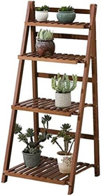 Folding Ladder Shelf Free Standing Plant Stand Display Rack, 43x55x122cm Indoor Outdoor Flower Pot Holder for Garden Patio, 4 Tier Planter Shelves, Bamboo (Color : Brown) by Gaommini
