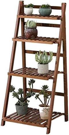 Folding Ladder Shelf Free Standing Plant Stand Display Rack, 43x55x122cm Indoor Outdoor Flower Pot Holder for Garden Patio, 4 Tier Planter Shelves, Bamboo (Color : Brown) by Gaommini