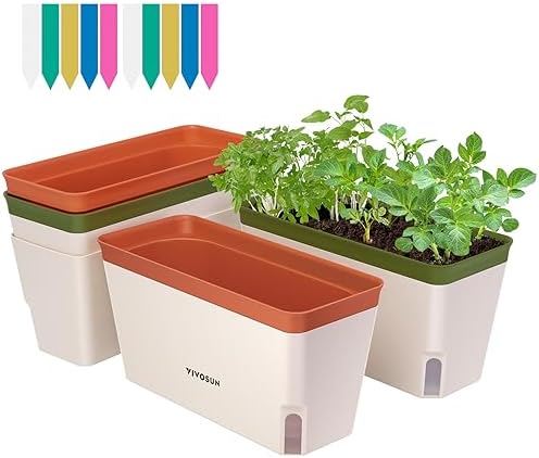 VIVOSUN Self-Watering Planters, 4-Pack 10.5 in Window Herb Planter Box by VIVOSUN