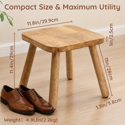 Youeon 12 Inch Square Solid Wooden Step Stool, Non-Slip One Step Stool for Adults, Holds up to 300 Lbs, Portable & Sturdy, Footstool for Bedroom, Bathroom, Kitchen, Easy to Assemble - Image 3