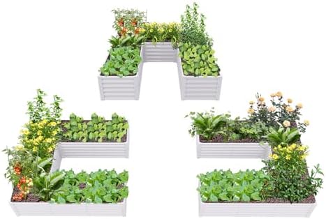 Anleolife 3-Bed 74x74x18in U-Shaped Raised Garden Beds, Antique White by AAnleolife