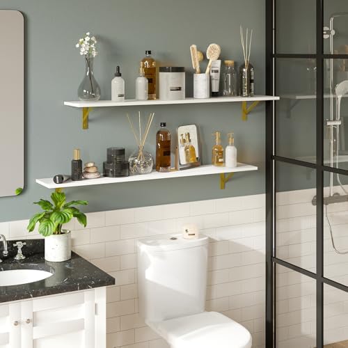 DINZI LVJ Long Wall Shelves, 47.3Inch Wooden Wall Mounted Shelves, Set of 4 - Image 5
