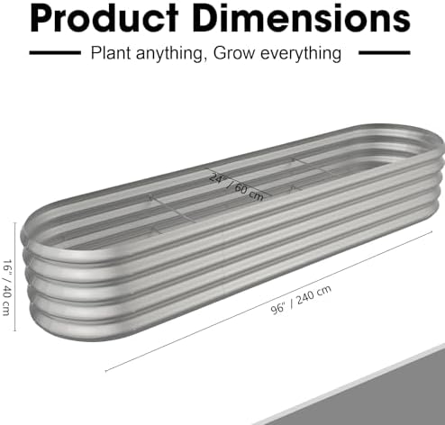 8x2ft Oval Galvanized Raised Garden Bed Kits 16" Tall Outdoor Large Metal Modular Planter Box 9-in-1 Raised Beds for Gardening,Vegetables,Fruits,Flowers & Herbs (Silver) - Image 2