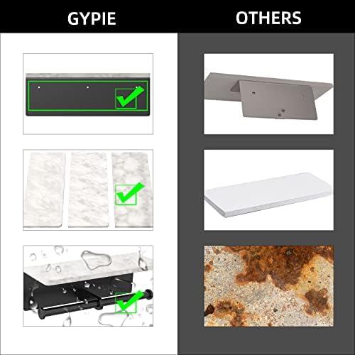 Gypie Toilet Paper Holder with Marble Shelf, Wall Mount, Double Black - Image 5