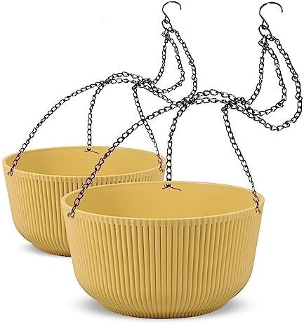 Dexceder 9.8 Inch Self Watering Hanging Planter (2 Pack, Yellow) by Dexceder