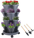 GameXcel Vertical Planter Tower - 4 Tier Stackable Garden Planters with Wheels and Tools Plant Pots for Strawberry Herb Flower and Vegetable Indoor Outdoor Use Dark Gray by GameXcel
