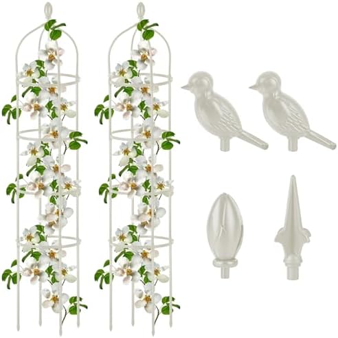 2 Pcs Garden Obelisk Trellis for Climbing Plants Outdoor 6 Ft Rose Bush Round Trellis for Pots Rustproof Metal Pipe with Plastic Coated Plant Flower Trellises for Clematis Vine Jasmine Support by Miuwauer