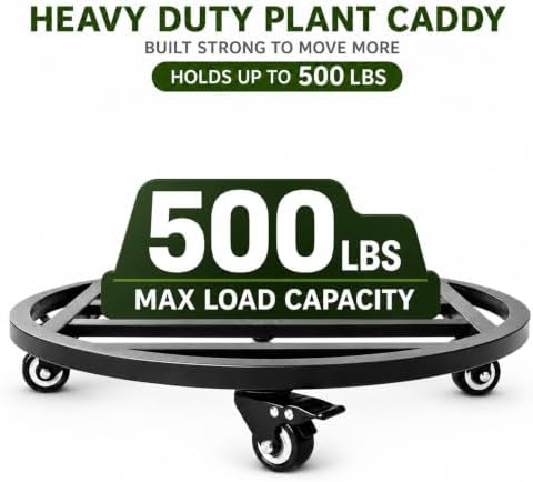 18" Plant Caddy with Locking Wheels, 500lbs Iron Rolling Plant Stand 2-Pack - Image 3