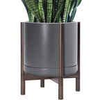 D'vine Dev Ceramic Pot with Walnut Wood Stand, Grey, 14 in, 55-B-T-3 by DvineDevPlanterPotsandStand