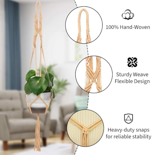 Boho Macrame Plant Hangers Set (6-Pack) - Neutral-White - Image 7