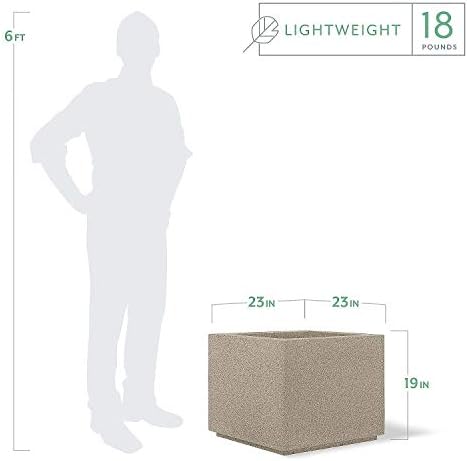 PolyStone Monterray Modern Outdoor/Indoor Square Planter - 23" x 23" x 19" H - Lightweight Weather Resistant Stone-Look Resin Planter - Commercial & Residential - Sandstone Granite - Image 2
