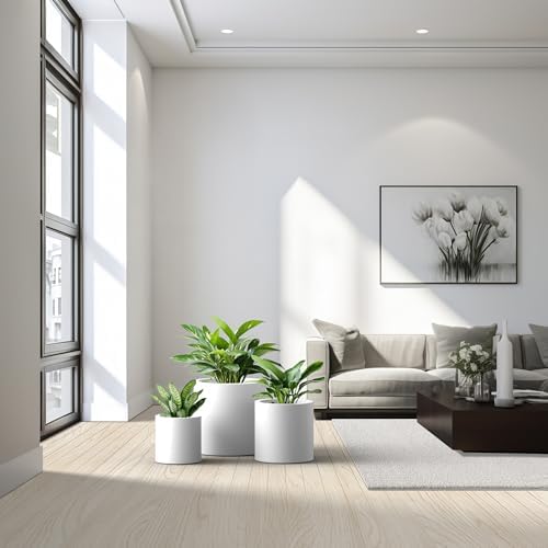 Kante Set of 3 White Concrete Cylinder Round Planters for Modern Home - Image 3